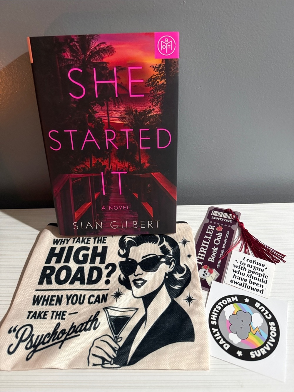 Book bundle. Book, pouch, stickers, and bookmark.